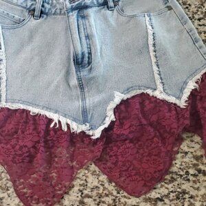 Hot Topic Red and Purple Skirt with Distressed Hem